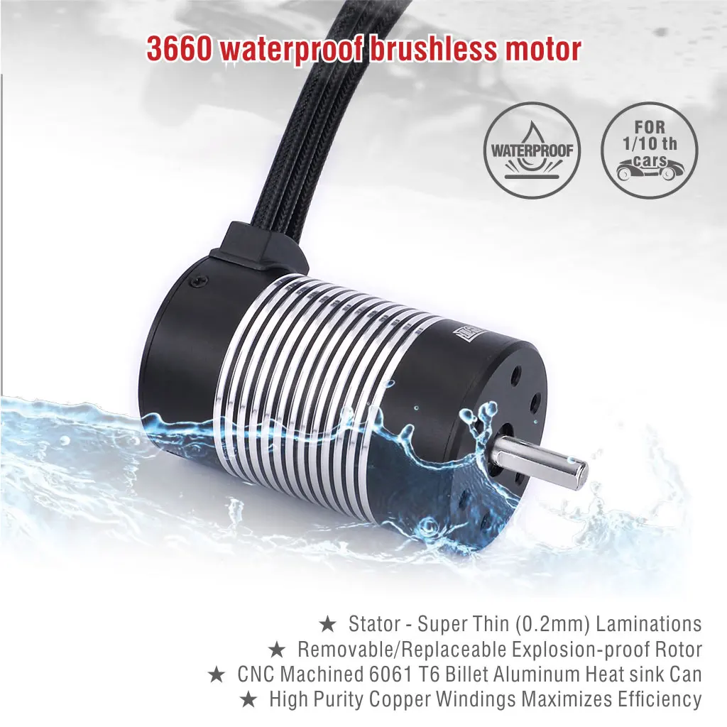 

Surpass Hobby 3660 motor Waterproof Brushless Motor 1950 2600 3300 3800 4300 KV RC Car Motor for 1/8 1/10 RC Car Drift Racing