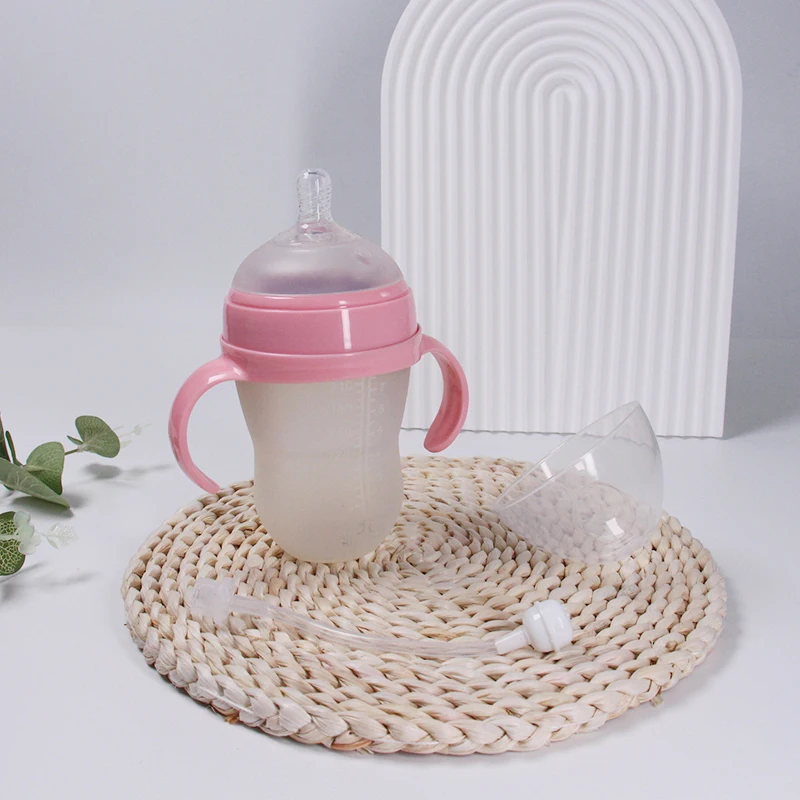 1 Pcs Baby Bottle 150/240ml Nanosilver Wide Mouth Nipple With Handle Food Silicone Emulait Bottle Anti Colica For Baby