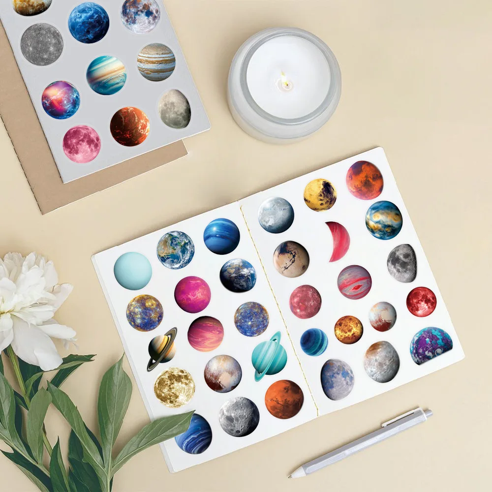 50/100PCS 행성 시리즈 스티커 팩, 방수 투명 PET 데칼 노트북 기타 여행가방 우주 테마 장