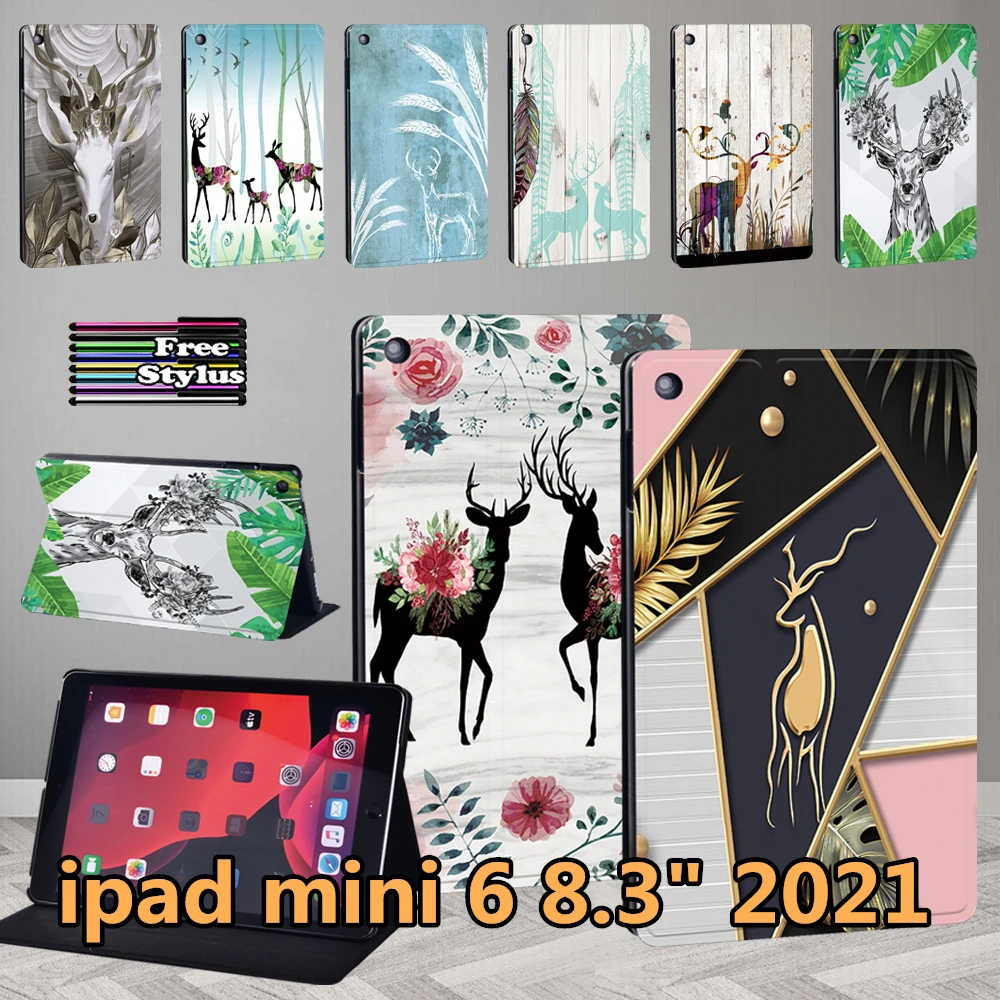 Per Ipad Mini 6 A2567 A2568 A2569 Custodia Funda Apple Ipad Mini 6 2021 8.3 "Custodia Protettiva In Pelle Con Motivo A Cervo