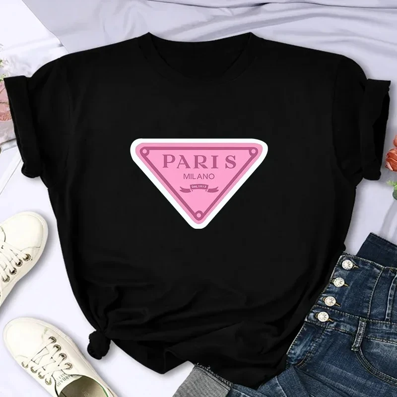 Fashion Paris Printed Short Sleeved Shirt Women Hip Hop Casual T-shirt Short Sleeved Round Neck Casual Top Autumn and Winter 4
