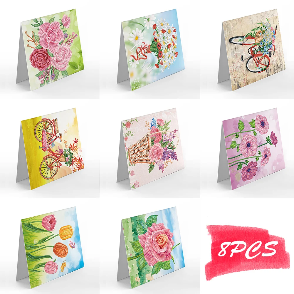 8pcs Diamond Painting Greeting Card Special-shaped Partial Drill Thanks Postcard