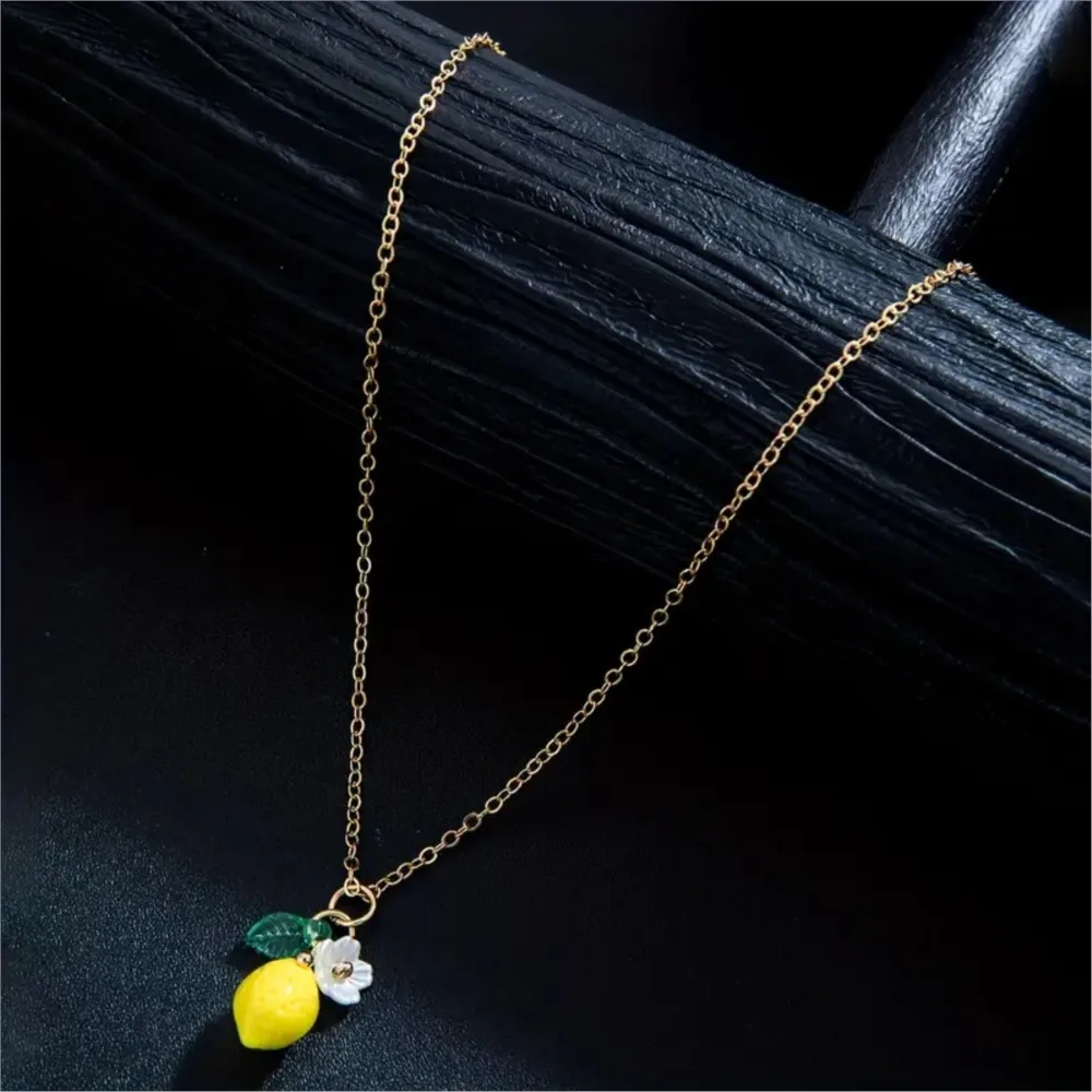 Sweet Cute Lemon Flower & Fruit Pendant Necklace for Women Lightweight Minimalist Neck Summer Vocation Jewelry Gifts