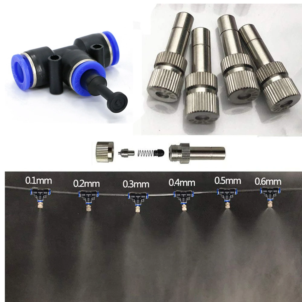 2PCS Misting Nozzle Atomization With 6mm Tee Quick Connection 6mm End