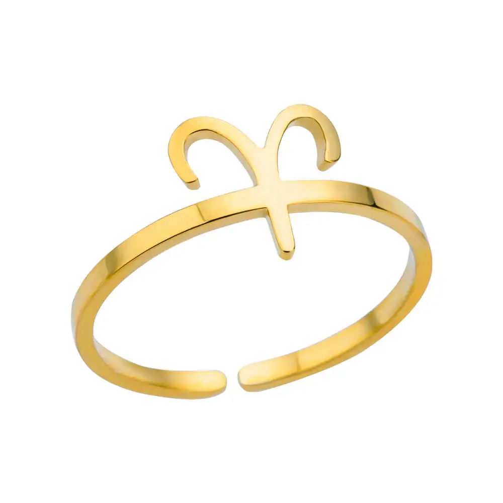 Gold High Polish Trendy Zodiac Ring (Style#10813-10824) - Mini Mini Jewels