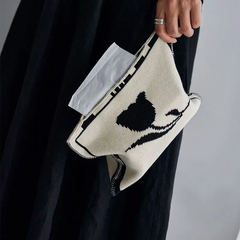 

Designer Model Vintage Simple Tulip Knitted Tissue Bag Mini Cotton Living Room Paper Box Holder Storage Nordic Napkin Table