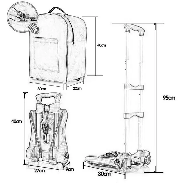 Megvilágítsa A Nagy Teherbírású, Összecsukható Kézi Zsákkerekű Kocsi Teherautó -Kocsi Utazási Csomag Bevásárlókosár Hordozható Otthoni Használat - Image 3