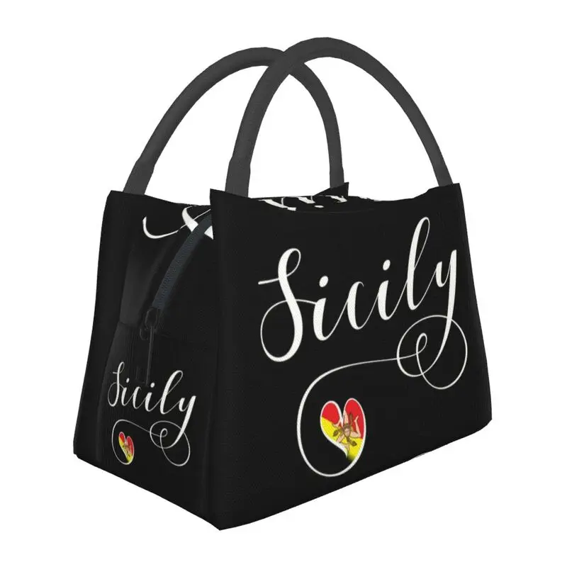 

Sicily Flag Heart Insulated Lunch Bags for Camping Travel Italy Pride Portable Thermal Cooler Lunch Box Women