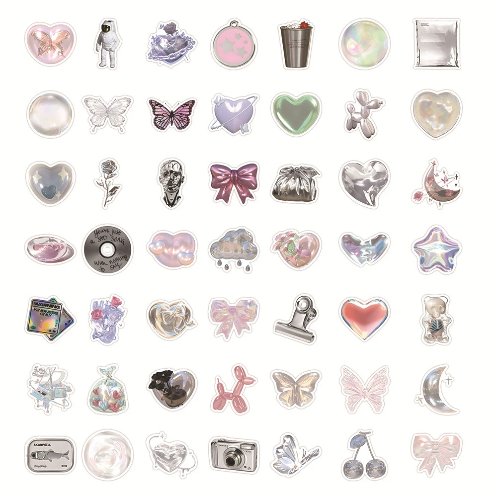 10/30/63pcs Ins Style Shiny Silver Pink Stickers Aesthetic Graffiti Decoration DIY Skateboard Phone Fridge Bike Cute Decals Toys 5