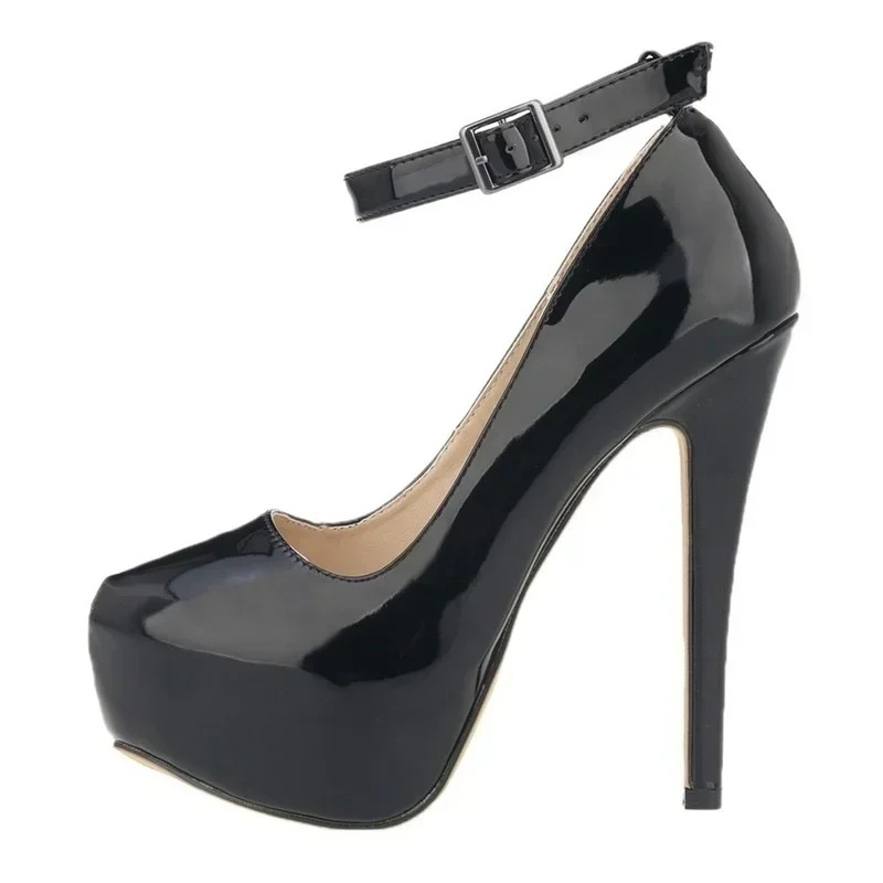 Women's Sexy Pumps Stilettos 14cm Concise Buckle Supper High Heels Fashion Ankle Strap Catwalk Party Wedding Shoes Large Size 44 3