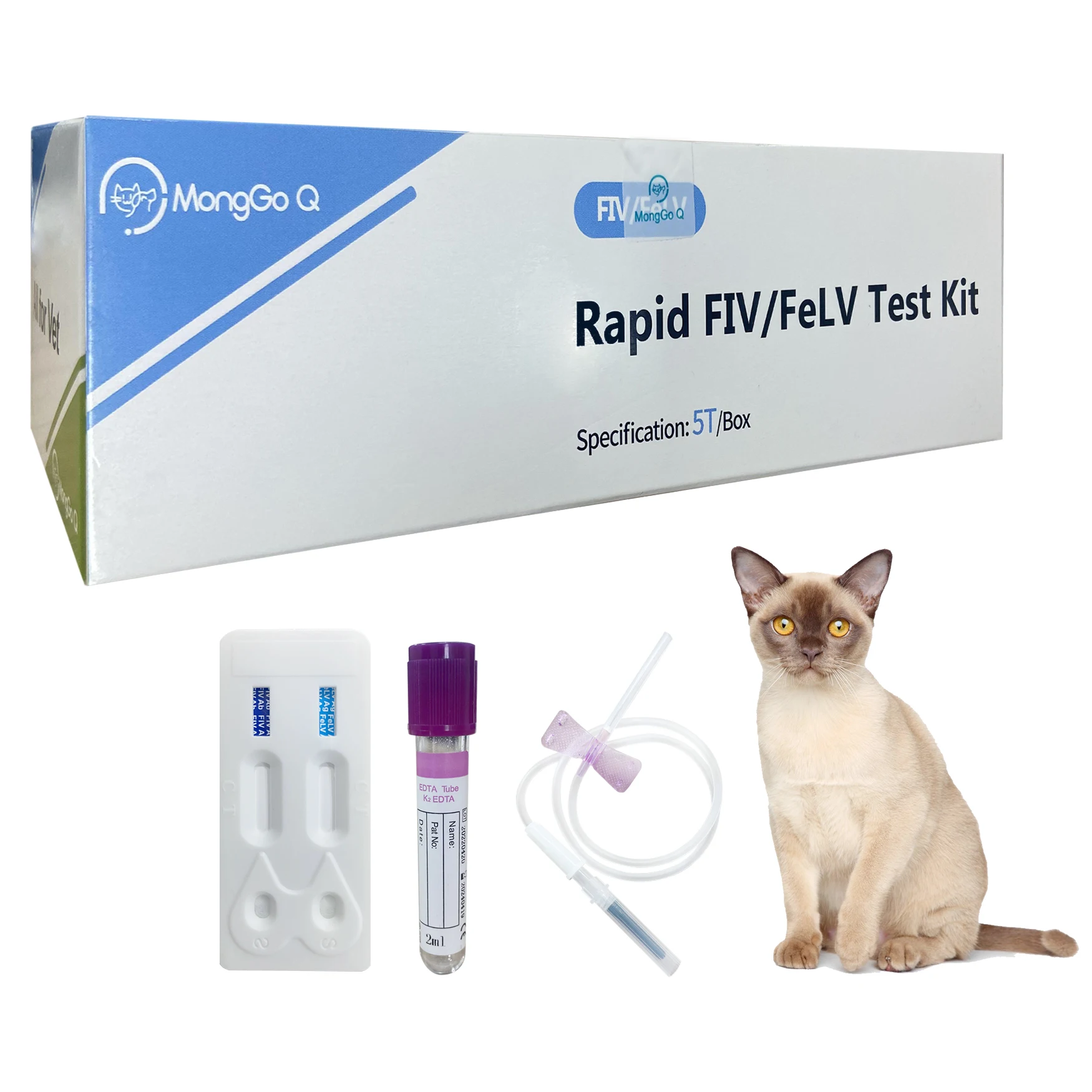 

MongGo Q 5 and 10-Packed Feline Leukemia, Auxiliary Diagnostic, Healthy Rapid Testing Kit for Cats FIV/FeLV-5/10