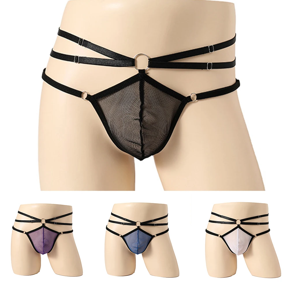 Fashion Low Rise Men Ball Pouch Thongs Strap Briefs Breathable Soft Jockstrap Sexy Open File Underwear Comfy Sexy Lingerie luckymarche signature stripe ball pouch qxbax22501nyx