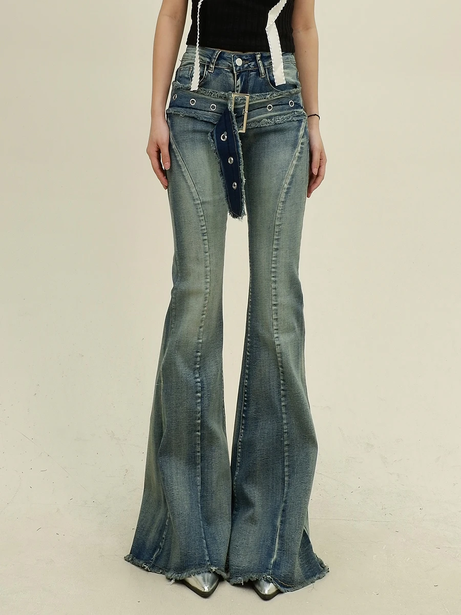 

Micro La denim jeans for women 2024, new American style high street retro spicy girl looks slim and mops the floor with hooves