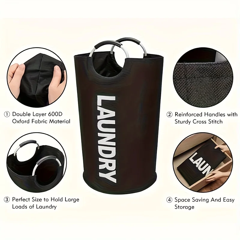 Oxford Cloth Laundry Bag, Dirty Clothes Storage Basket, Foldable Bathroom Clothes Bucket, Large-capacity Dirty Clothes Basket