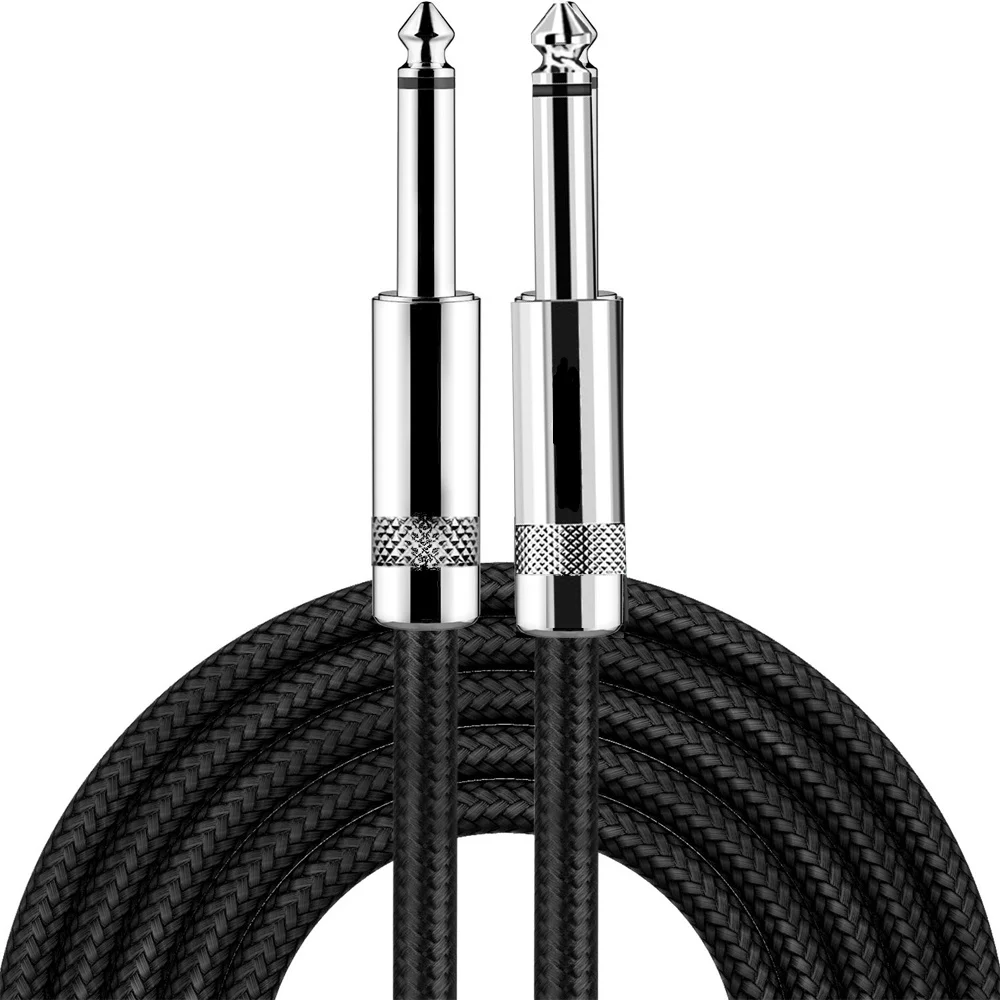 Braided Electric Guitar and Bass Audio Cable - Noise Reduction, 90 Degree Jack