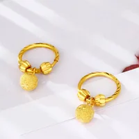 Pure 18 K Gold Color Shiny Simple Transport Beads Earring Jewelry for Women Bride Never Fade Jewelry Birthday Wedding Gifts 2