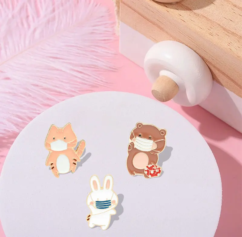 

Animal Enamel Pins Custom Funny Cat Bear Rabbit Brooches Shirt Lapel Badge Bag Cartoon Jewelry Gift for Kids Friends