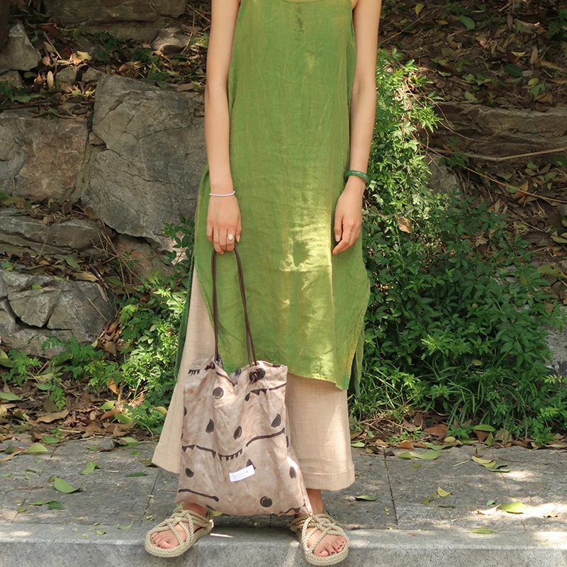 Fashion Original New Designer Canvas Bag Women Vintage Art Satin Face Bag Cowhide Rope Pure Cotton Linen Shoulder Bag For Women