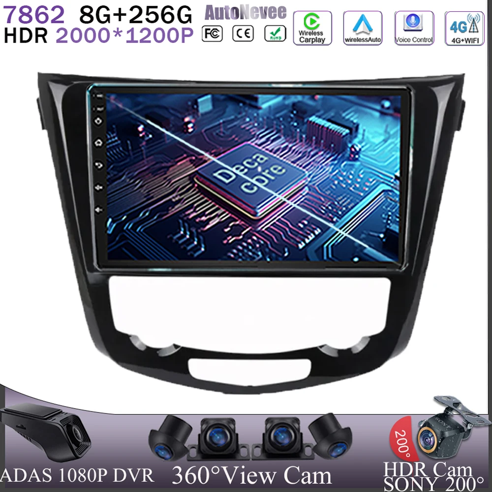 

Car GPS Bluetooth Android 13 For Nissan Xtrail X Trail 3 T32 2013 - 2022 Qashqai 2 J11 Multimedia Carplay NO 2DIN WIFI QLED BT