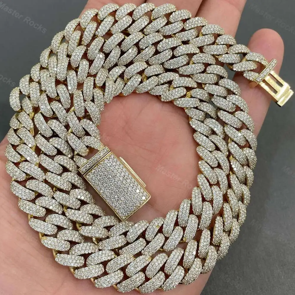 

12mm 3rows Vvs Moissanite Studded Miami Cuban Link Chain 925 Sterling Silver Moissanite Iced Out Cuban Chain