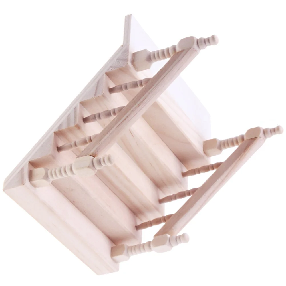 

House Mini Wooden Handrail Staircase Miniature Scene Step Furniture Model Rest Tiny