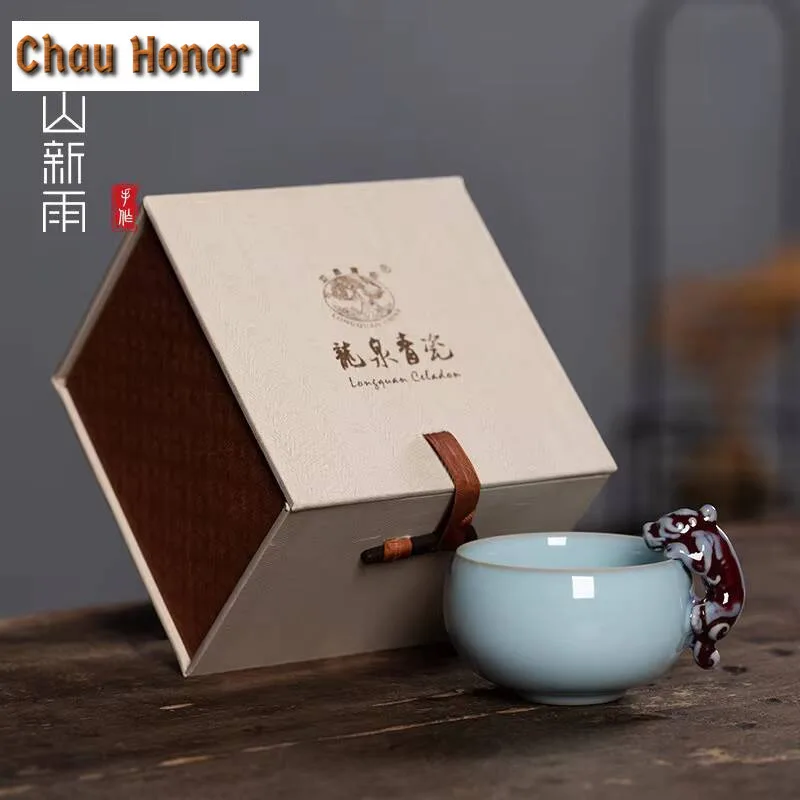140ml Handmade Pixiu Longquan Celadon Teacup Top Grade Master Cup Creative Tea Pair Personal Chazhan Tea Ceremony Tea Set Craft