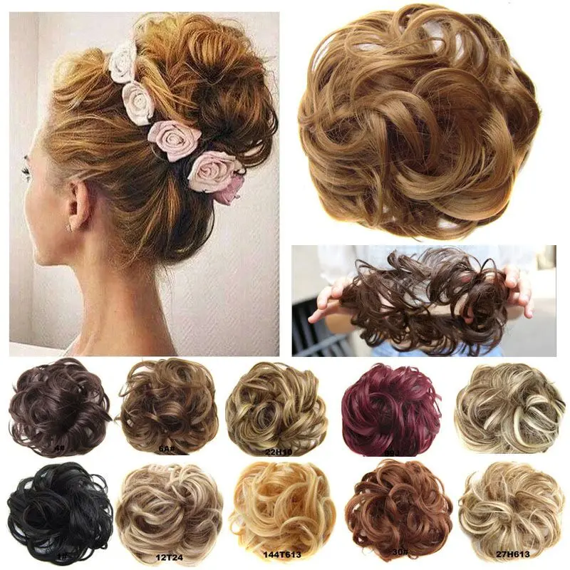 

Messy Bun Hair Piece Wavy Curly Scrunchies Synthetic Chignon Ponytail Hair Extensions Thick Updo Hairpieces for Women