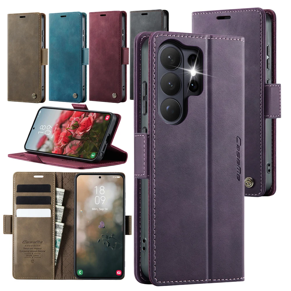 Vintage Leather Flip Wallet Phone Case with Stand and Card Holder Pockets