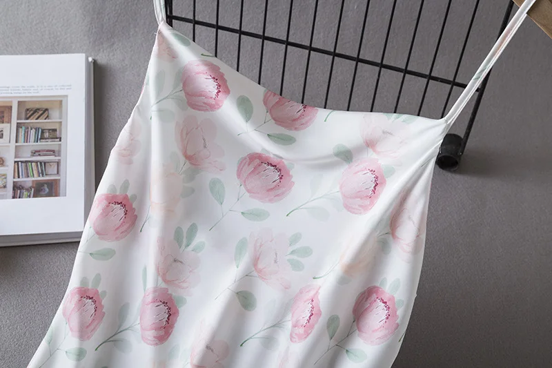 LOVE Print Chemise Nightgown Sexy Female Strap Nightdress Summer Lady Silky Satin Sleepwear Gown Lingerie Backless Home Dress