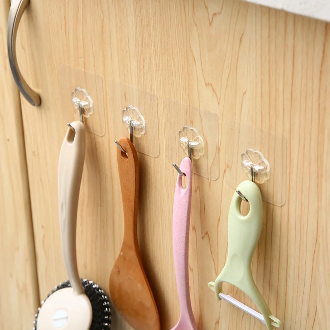 

1pcs Transparent Strong Sticky Wall Hanging Nail-free Hook Kitchen Bathroom PVC + Stainless Steel 6*6cm