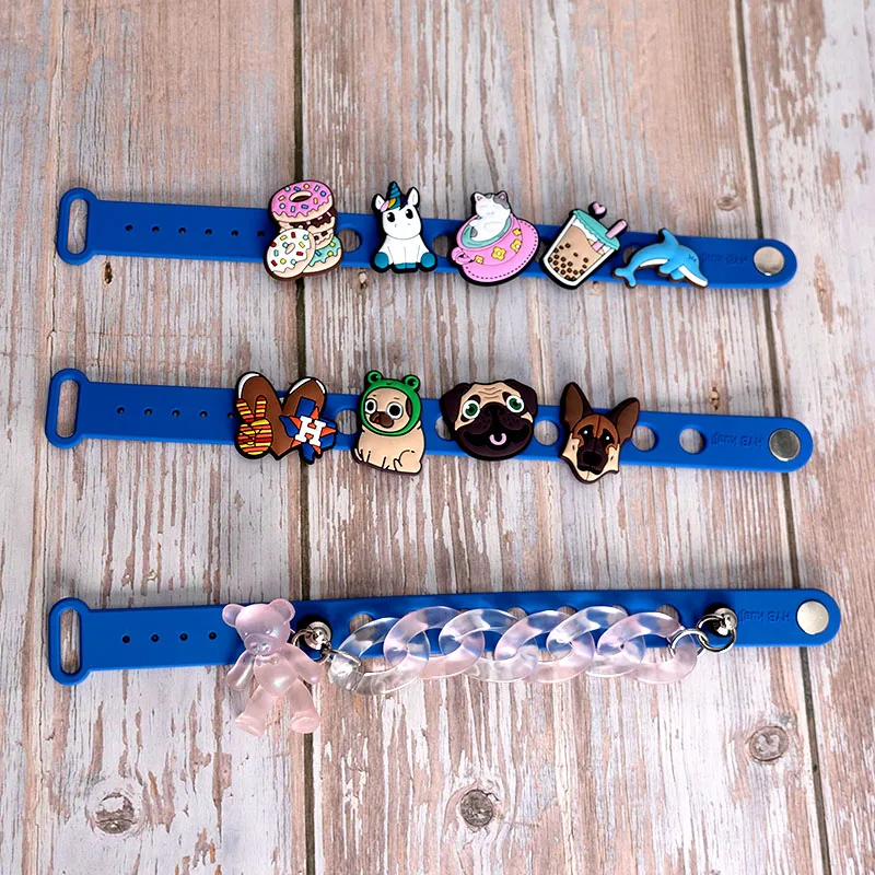 1PCS 17 Colors Silicone Bracelet Wristband 18cm Fit Shoe Buckle shoe charms Popular Rubber Wrist Strap Baby Jewelry