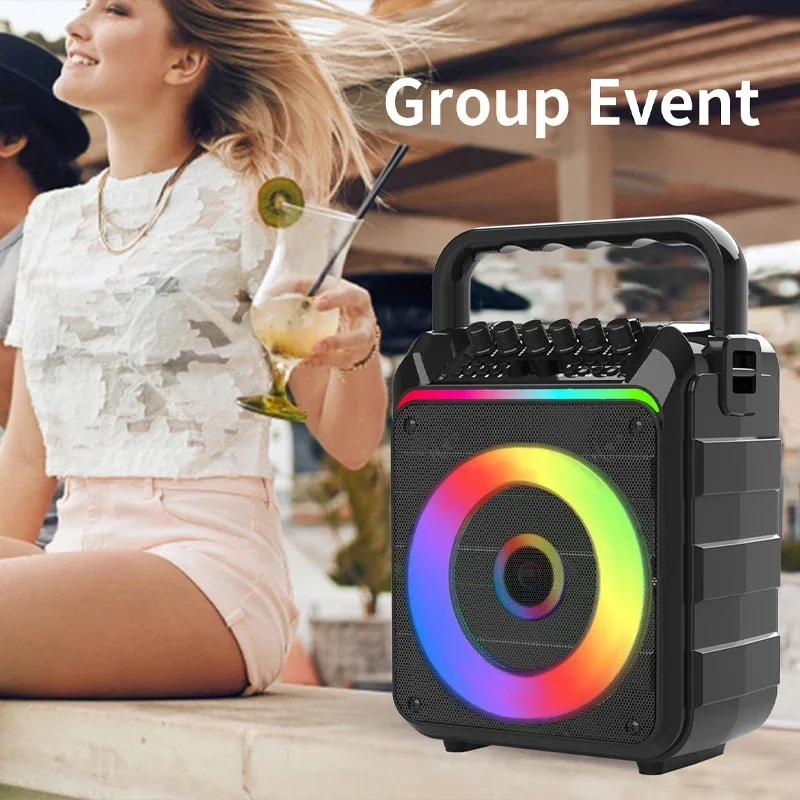 ALYNIC LED Karaoke Machine with Two Wireless Microphones Supports BT USB AUX TF Portable Bluetooth Speaker Adjustment PA System