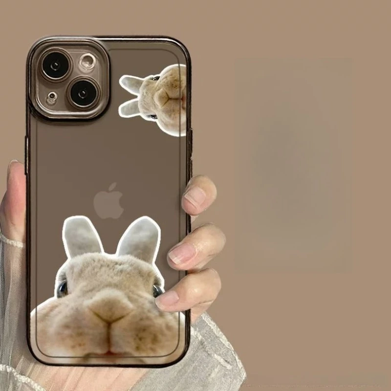 Funny Cartoon Dog and Rabbit Clear Couple Phone Case - Cute and Playful Design