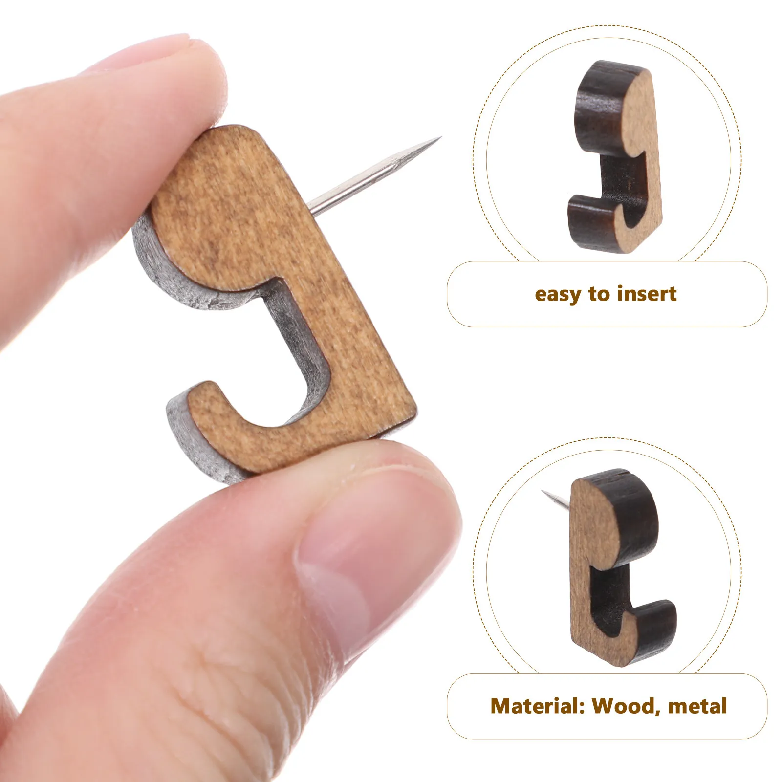 20개 장 나무 푸시핀 후크, 튼튼한 금속 바늘형 벽걸이 못, 가정, 사무실, 학교용 푸시핀, 엄지핀