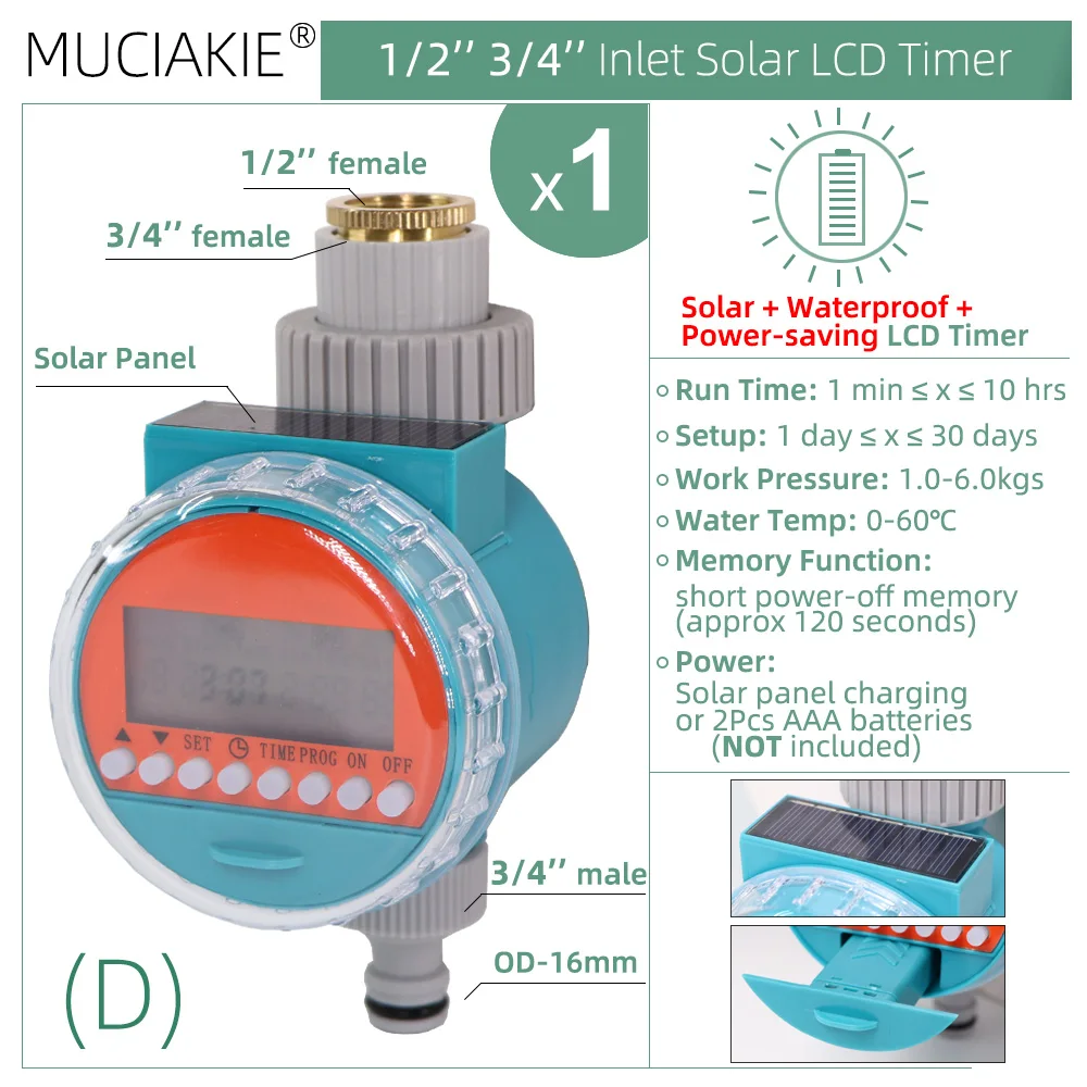 MUCIAKIE Watering System Timer Drip Irrigation Controller Garden Automatic Rain Sensor Solar LCD Electronic Greenhouse Irrigator