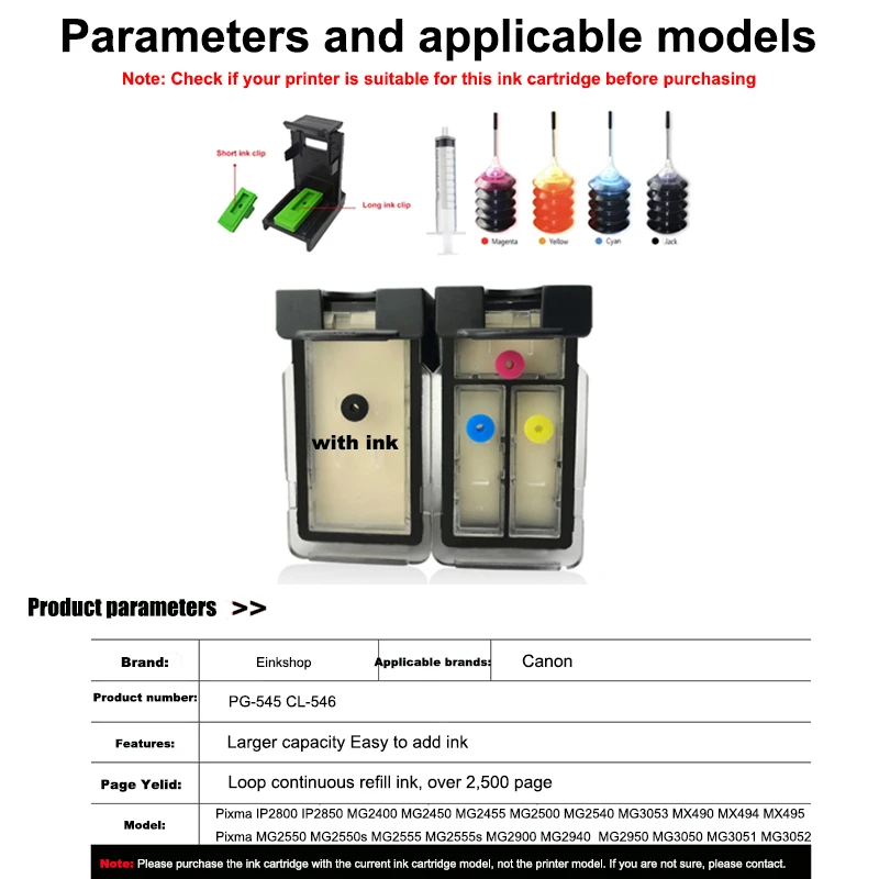 Replacement 545 546 Ink Cartridge PG545 CL546 Remanufactured Ink Cartridges  PG 545 CL 546 XL for Canon Pixma MG2950 MG2550 MG2500 MG3050 MG2450 MG3051