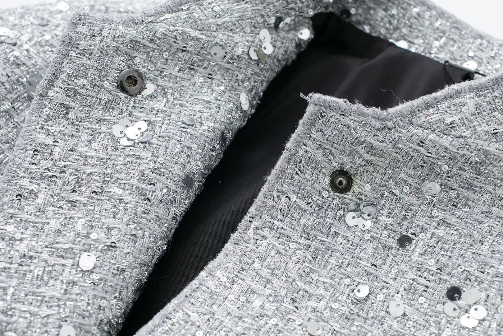 S869e6061c76c4330acbf136d6269d7bdV Women's Sequined Bomber Jacket Fall New Round Neck Long Sleeve Pocket Stretch Hem Sequins Jacket Coat Female Chic Outerwear Mallzona