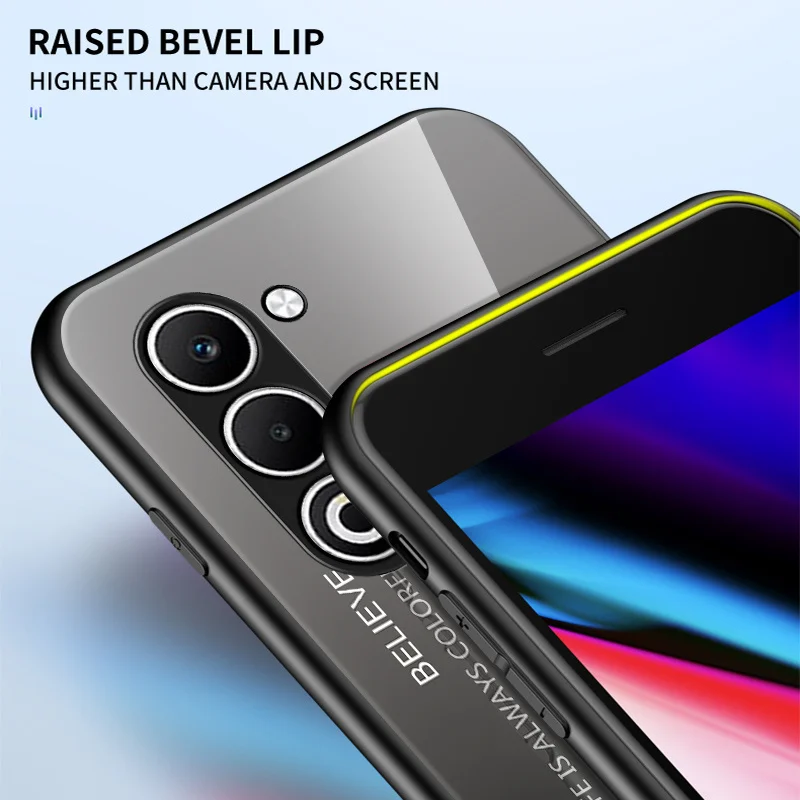 Shockproof Gradient Tempered Glass Phone Case with Silicone Bumper