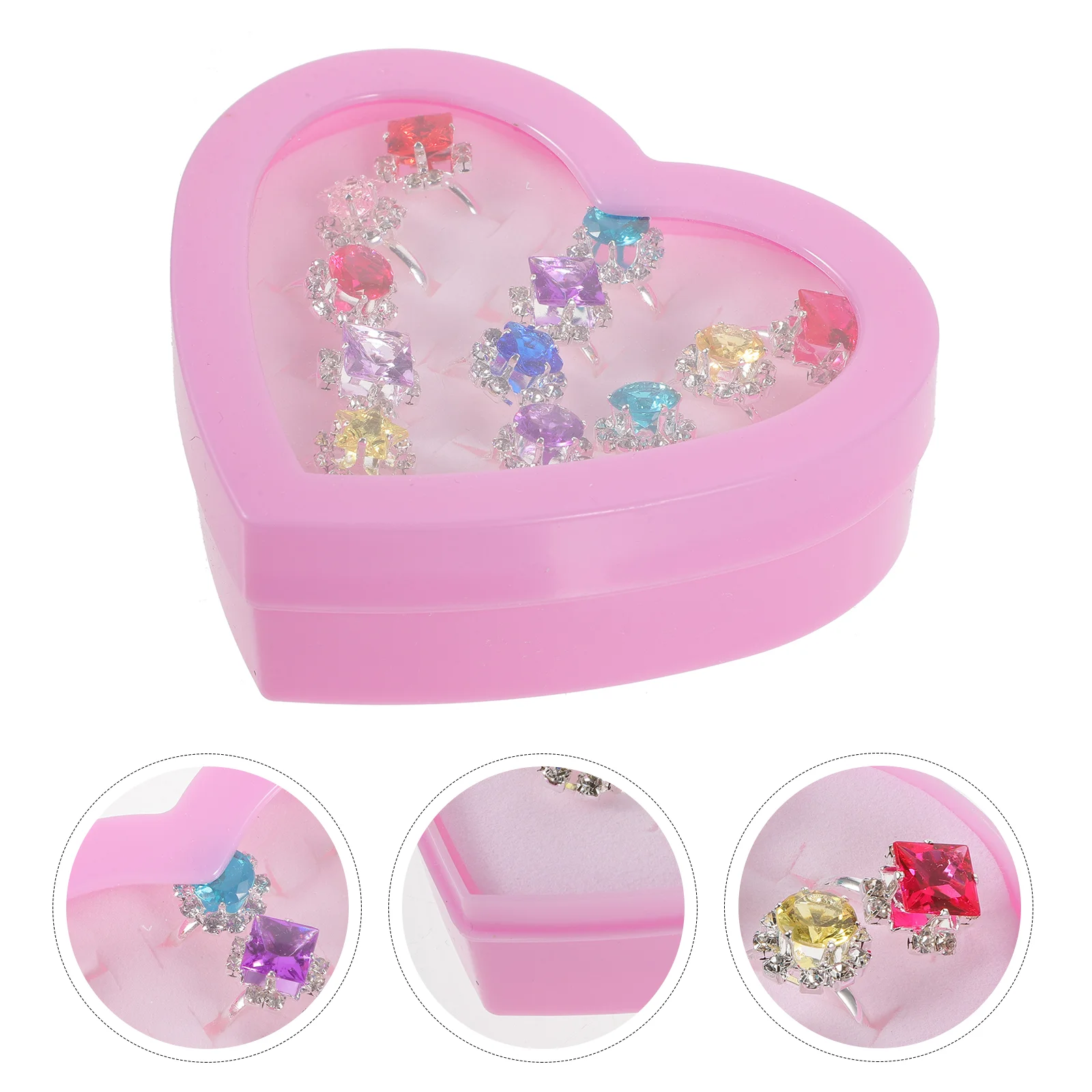 Child Ring Beautiful Colorful Diamante Ring Set Gift With Heart-Shaped Box for Girl Kid Child