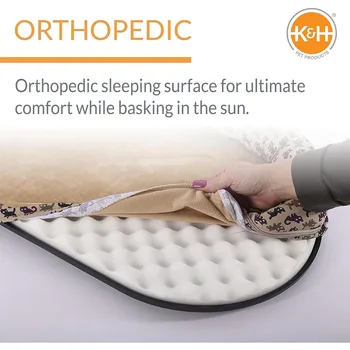 K&H Pet Products Bolster Kitty Sill Cat Window Perch Bed for Large Cats, Orthopedic Window Hammock Holds 40 lbs, Washable Cover, 3