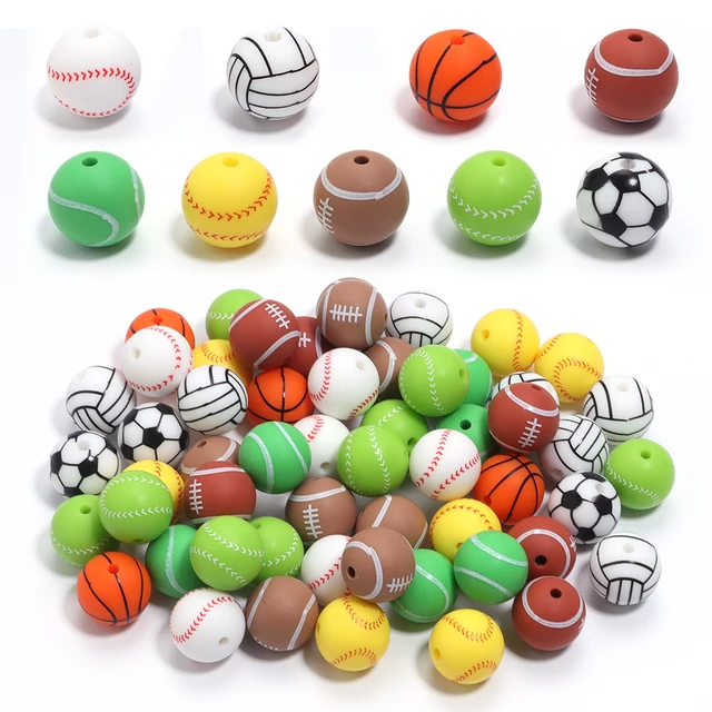 5pcs Silicone Water Transfer Basketball Volleyball Tennis Ball Football Color Beads For DIY Jewelry Making Bracelet Necklace 5