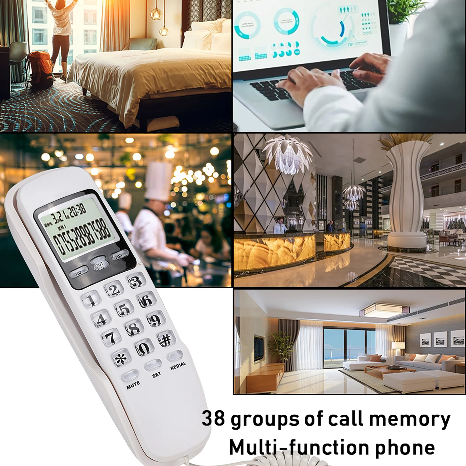 Caller ID Telephone KX-T888CID English White LCD Dispaly Telephone Mini Wall Landline with Dual Caller ID System For Home
