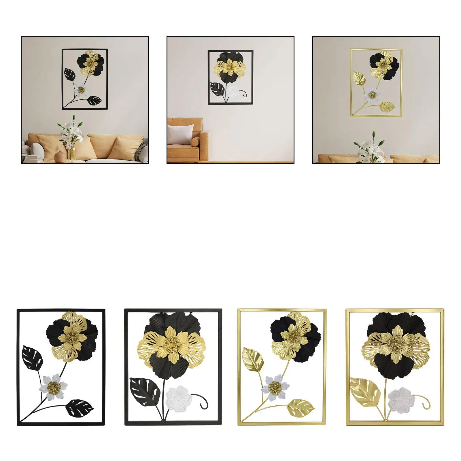 Black Flower Wall Art Bathroom Dining above Bed Hallway Garden Living Room Indoor Decorative Hotel Golden Floral Wall Art