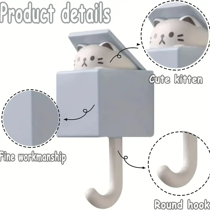 Cartoon Cute Cat Hooks Non-marking Strong Adhesive Hooks No-hole Hanging Clothes Hook Behind The Door Wall Hooks Key Hanger 4