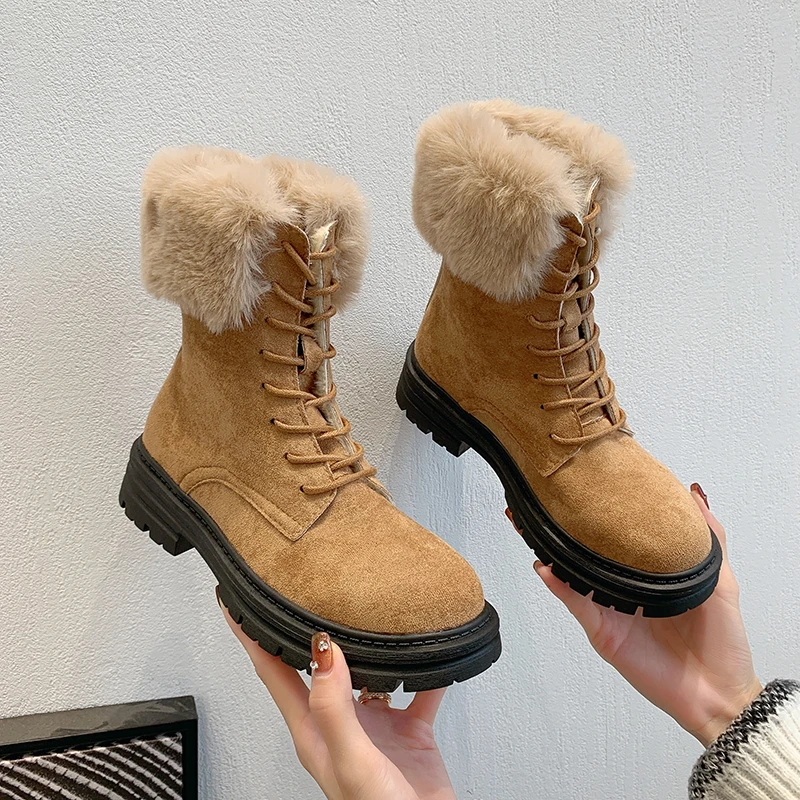 

Women's Boots 2022 Winter Shoes Fur Boots Plush Warm Snow Ankle Booties Female Platform Chunky Retro Suede Shoes Botas Mujer
