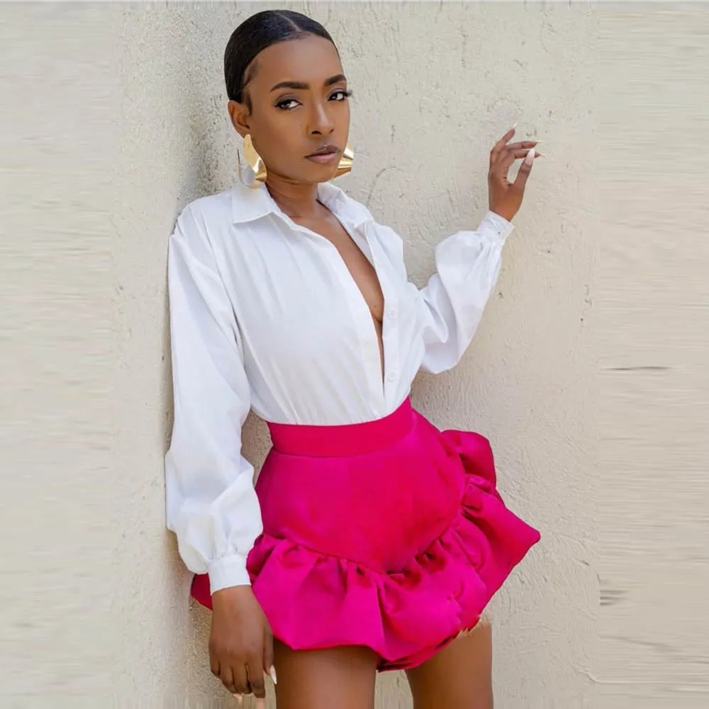 Hpt Pink Satin Women Mini Skirts Without Top Custom Made High Waist