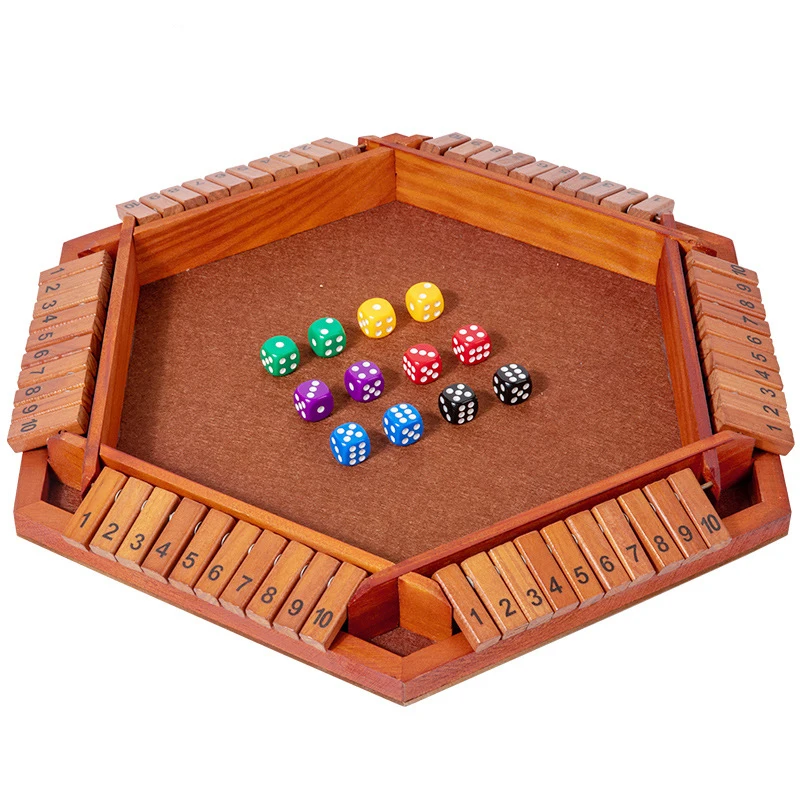 Shut The Box Dice Board Game Wooden Flaps&Dices Game Pub Bar Party Supplies Family Entertainment for Kids & Adults, 1-6 players