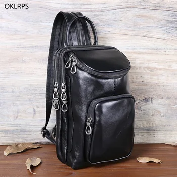 Borsa da petto da uomo Borsa a tracolla in pelle con strato superiore Borsa a tracolla casual Confezione di grande capacità di zaino di tendenza a doppio scopo