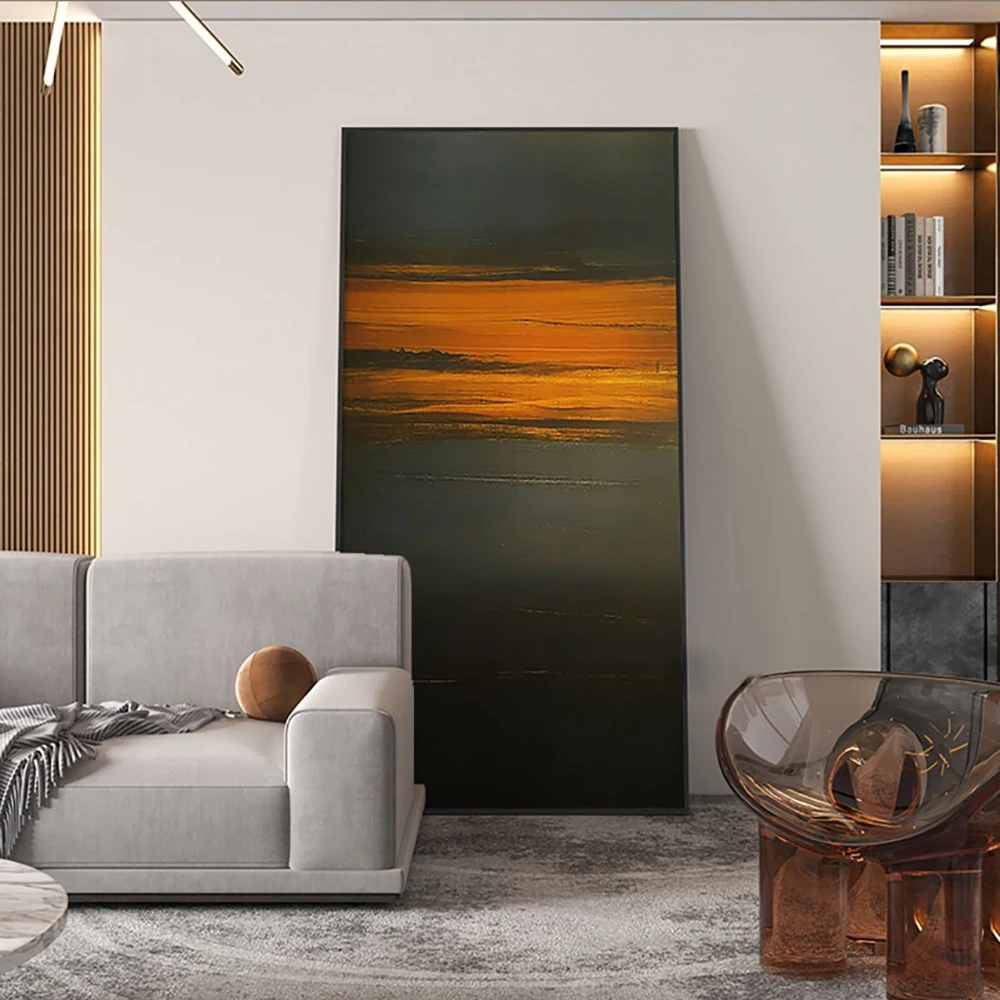 현대 벽 예술 장미 구름 유화, 손으로 그린 그림, 검은 아크릴 질감 그림, 추상 일몰 구름 그림