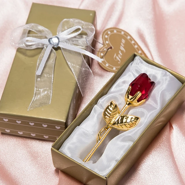 Artificial Rose Wedding Gift Decoration 1set Mothers Day Gift Girlfriend Gift Ornament Crystal Glass Rose Box Party Favor Lot 1